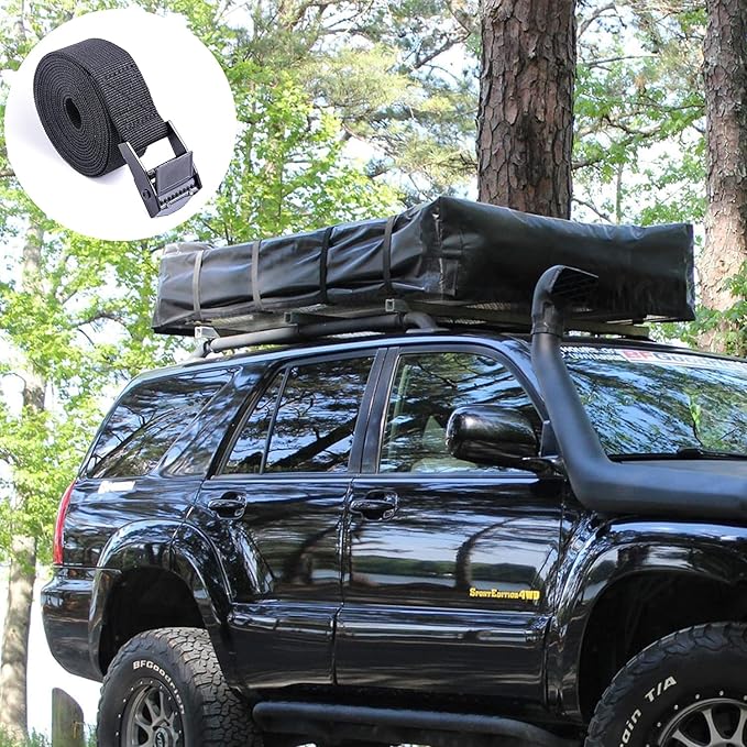 Premium Lashing Nylon Strap - Cam Buckle Tie Down Straps Heavy Duty Secure Straps up to 500 lbs Capacity for Motorcycle,SUP, Kayak, Canoe, Surfboard, Cargo, Boat,Trailer, Moving(1'' x 6.5Ft Black)