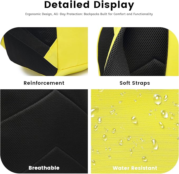 Lanola Basic Multi-Pocket Multipurpose Backpack Classical Water Resistant Student Bookbag For School Business Travel or Casual Daypack Backpacks For Men Or Women - Yellow