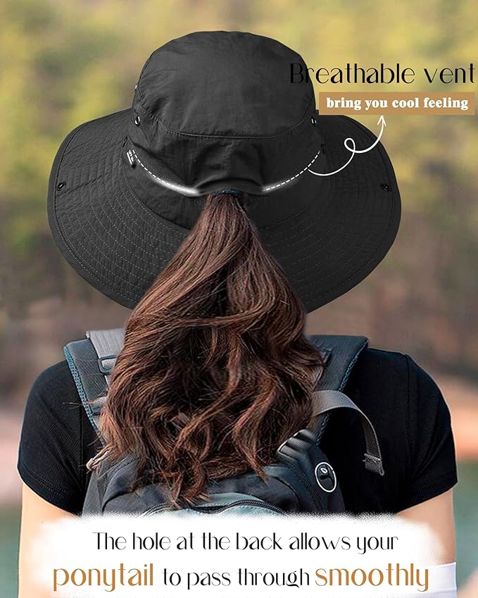 FURTALK Sun Hats for Women Ponytail UPF 50+ Beach Summer Hat Wide Brim Packable Cowboy Hat