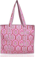 Cotton Quilted Tote Bag for Women – Large Beach & Travel Tote with Zipper, Reusable Grocery Bag