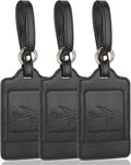 Teskyer Luggage Tags, 3 Pack Premium PU Leather Luggage Tags for Suitcases, Privacy Protection Travel Bag Tags, Lichee Black