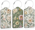 Vintage Peony Floral PU Leather Luggage Tags for Suitcase, Travel Cruise 3 Pack with Privacy Flap, Name ID Label and Metal Loop for Women Men Girls Baggage Bag Backpack