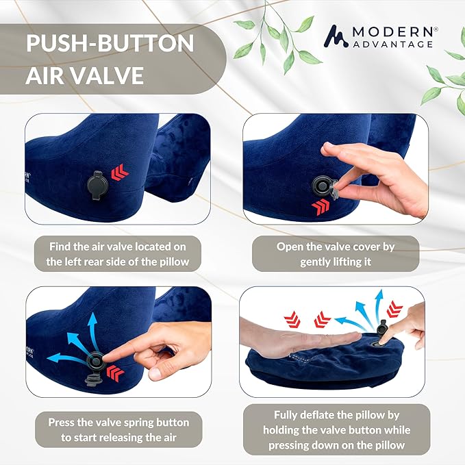 Modern Advantage Inflatable Travel Pillow for Airplanes – Hooded Neck Pillow with Adjustable Support – Comfortable, Compact & Travel-Friendly – Perfect for Sleeping on Long Flights (Blue)