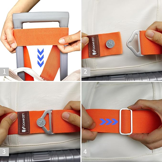 Luggage Straps for Suitcases Add a Bag Luggage Strap,2-in-1 Travel Belt for Luggage Straps Travel Belt Over Handle for Carry On Bag Adjustable Suitcase Belts Airport Travel Accessories Orange