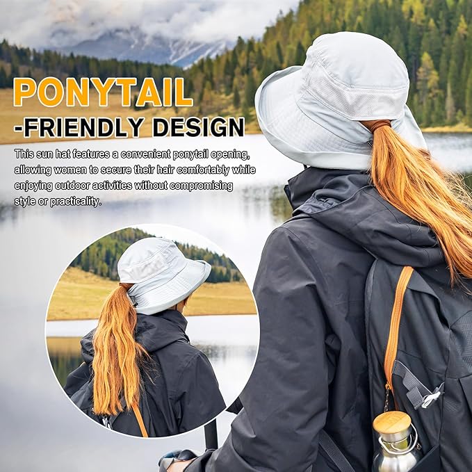TOP-EX XL/XXL Women’s Wide Brim Bucket Sun Hat with Ponytail Hole UPF 50 Summer Packable Sunhat for Travel Beach Outdoor