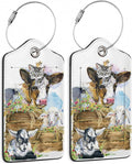 2 Pack Luggage Tags for Suitcases Cute Cow Cat Chicken Sheep Luggage Tag,Leather Stainless Steel Loop Label Tag for Men Women Travel Bag Suitcase