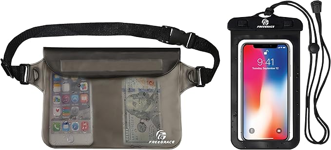 Freegrace Waterproof Pouches with Waist Strap / Pouch Case Bundle Set- Keep Your Phone & Valuables Dry and Safe - Waterproof Dry Bags for Boating Swimming Snorkeling Kayaking Beach Water Parks Pool