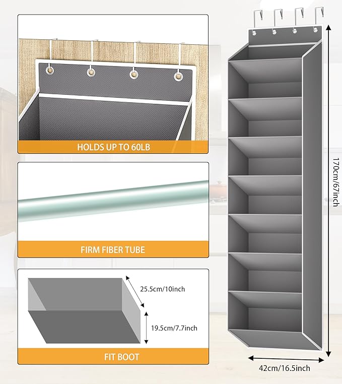 Over The Door Shoe Organizer Storage Fit 16-24 Pairs Hanging Shoe Rack Organiser for Closet Door, Deep Pocket Shoe Holder for Sneakers,Boots Storage(2 Pack Gray)
