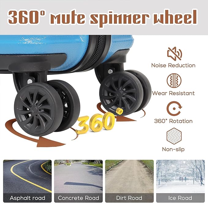 Carry on luggage 20 In suitcase with Spinner Wheels ABS & PC Hardside Luggage（Skyblue）