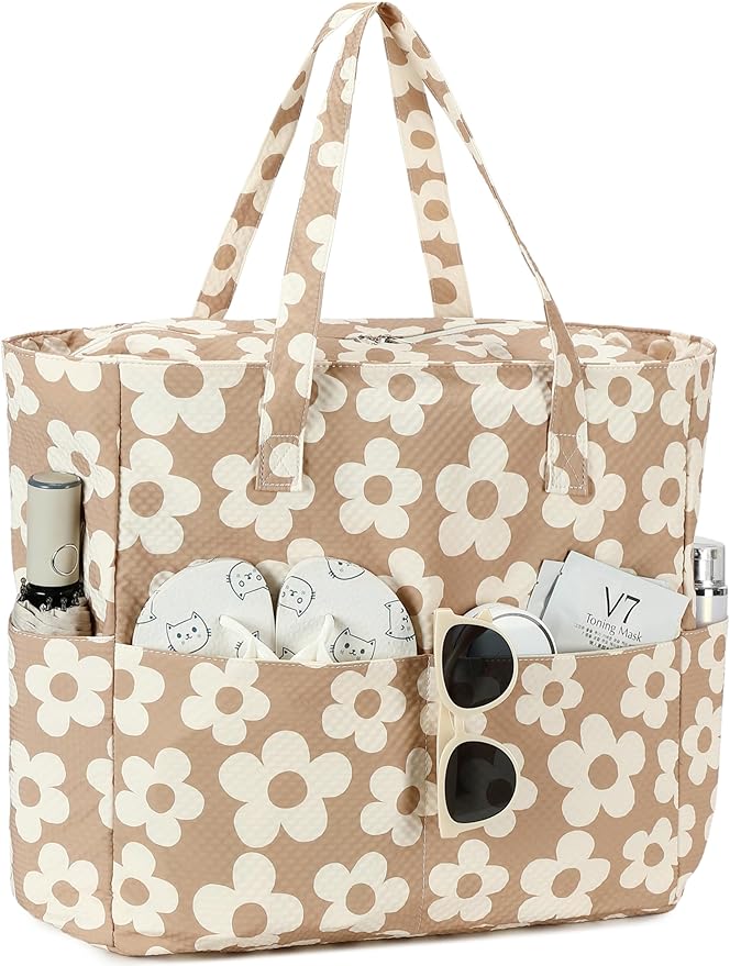LEDAOU Beach Bag Waterproof Sandproof Women Tote Bag Pool Bag with Zipper for Gym Grocery Travel with Wet Pocket