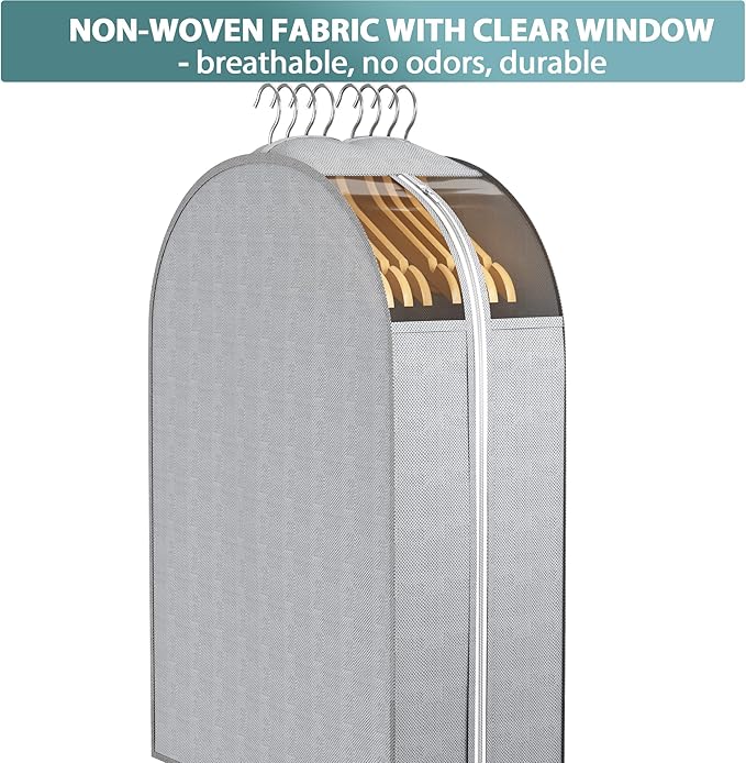 10" Gusseted Garment Bags for Hanging Clothes with Clear Window 50" Suit Bags for Open Closet Storage, Clothing Cover for Coat, Dress, Jacket, Shirt, Fur Wardrobe Protector, 3 Packs