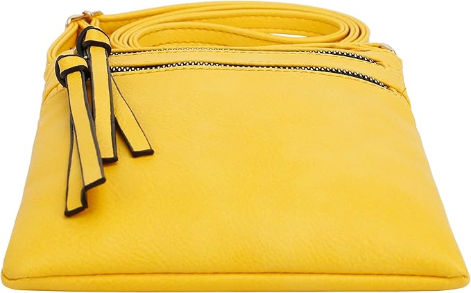 DELUXITY | Crossbody Purse Bag | Functional Multi Pocket Double Zipper Purse | Adjustable Strap | Medium Size Purse | Yellow