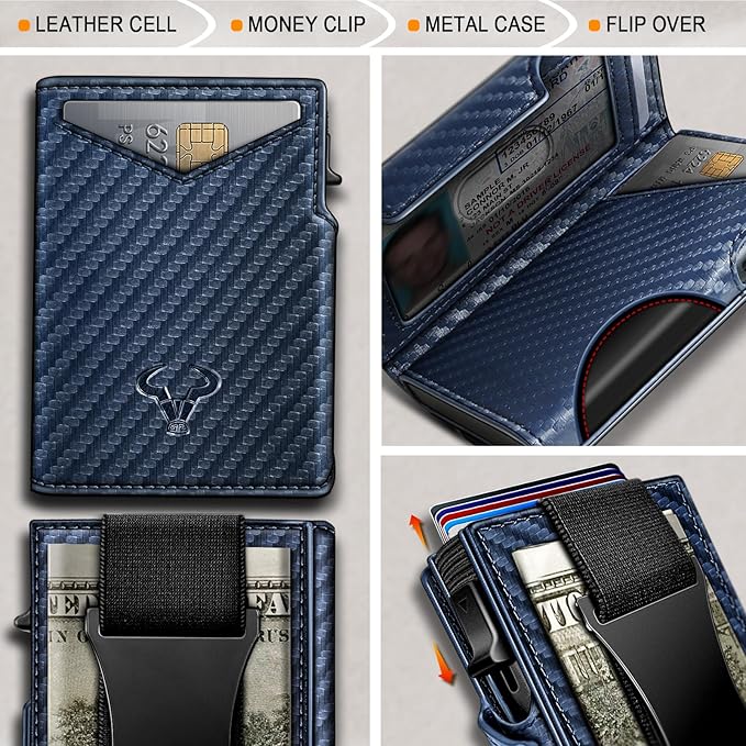 BULLIANT Men Wallet Gift Boxed,Slim Front Pocket Wallet Money Clip Card Holder 3.8"x2.7",Pop-up Access