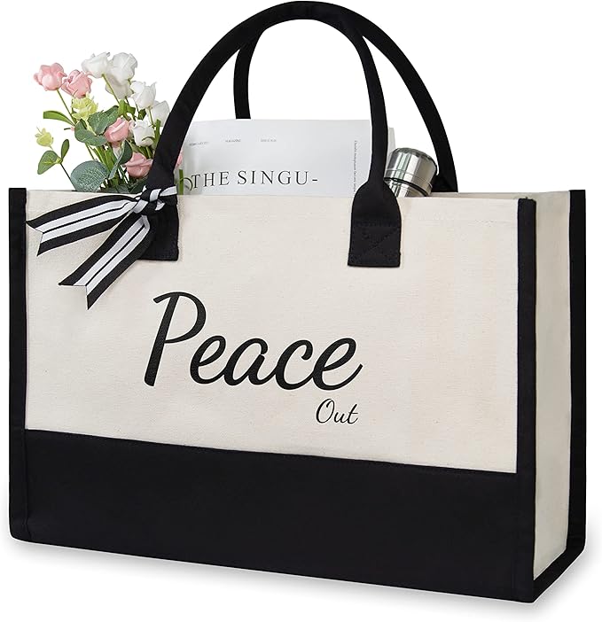 TOPDesign Personalized Initial Jute/Canvas Beach Bag, Monogrammed Gift Tote Bag for Women