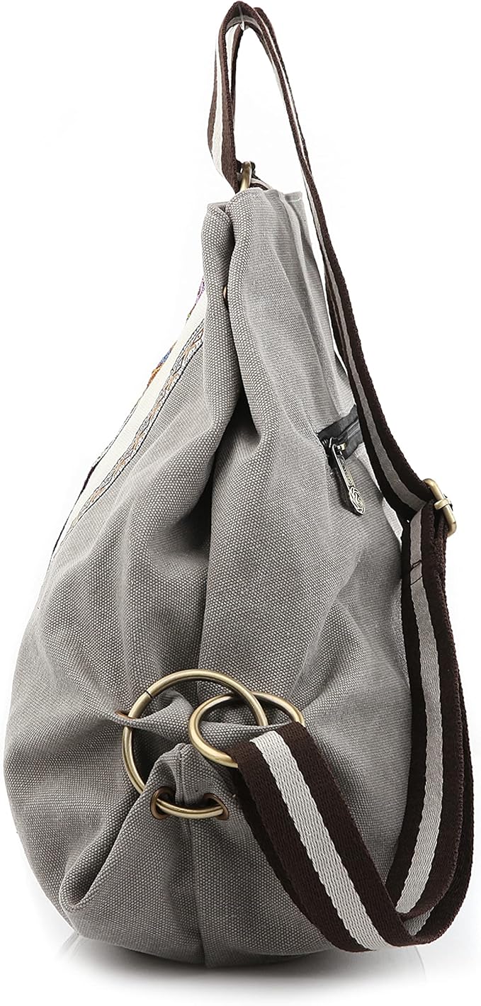 Goodhan Women Canvas Backpack Daypack Casual Shoulder Bag, Vintage Heavy-duty Anti-theft Travel Backpack, Light Grey
