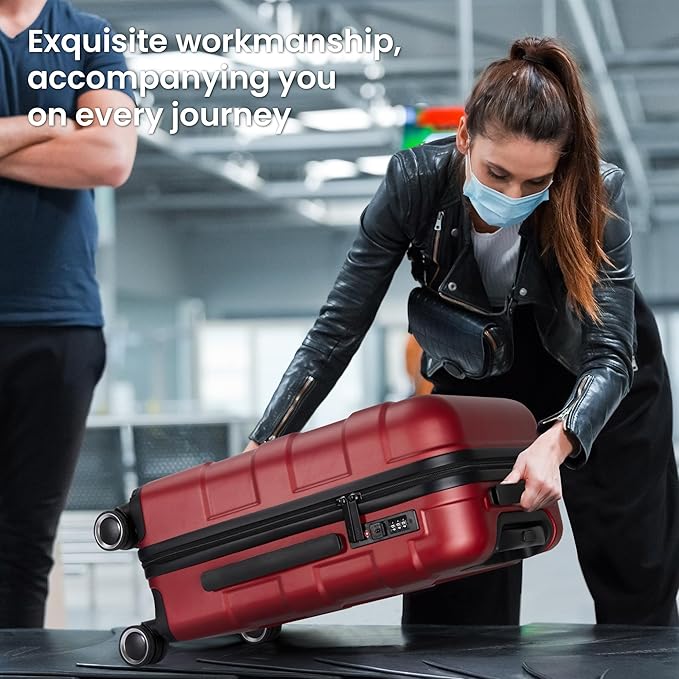 Luggage Sets 3 Piece with Spinner Wheel, Hardside Suitcase Set with TSA Lock, Expandable Lightweight Travel Luggage for Women, Red
