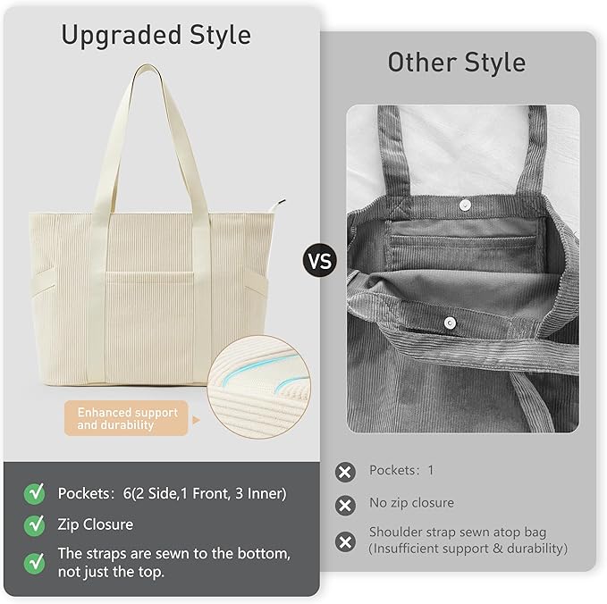 Tote Bag for Women with Zipper, Travel Tote Bags with Compartments Large Shoulder Bag Handbag for Gym Work School