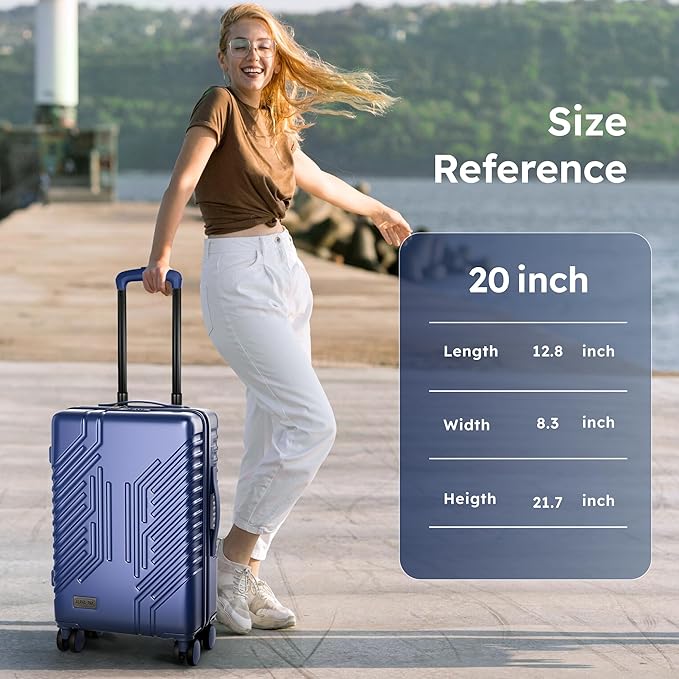 ALPHA CAMP 20-inch Carry On Luggage Airline Approved - PC+ABS Lightweight Suitcase with Built-in TSA Lock，Hard-shell Durable Rolling Luggage with USB Port