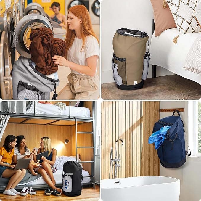 BALEINE 150L Laundry Bag Backpack, 900D Oxford Fabric Large Travel Laundry Bags with Shoulder Straps and 2 Mesh Pockets for College Dorm, Apartment, Laundromat (Navy, 150L)