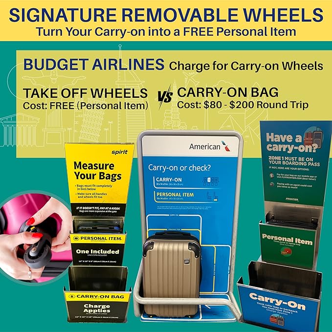 Take OFF Luggage 18 inch Hardshell Carry On Suitcase that Converts into Underseater Luggage with Removable Spinner Wheels for Airline Personal Item Use Requirements, 18 x 14 x 8 Inches - Black