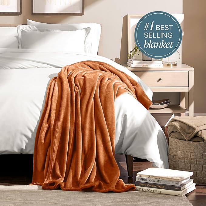 Bare Home Fleece Blanket - Twin/Twin Extra Long - Ultra-Soft Lightweight for Bed, Sofa, and Couch - Luxury Microplush - Cozy Warm Blanket (Twin/Twin XL, Sienna)