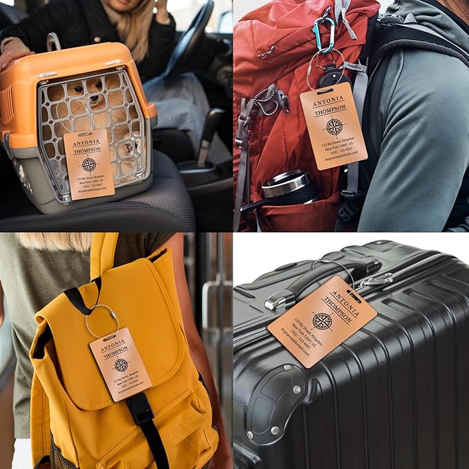 Personalized Luggage Tags for Suitcases (2/4/6/8 Pack) - Custom Engraved Metal Travel Tag, Customizable Pattern/Name/Text for Bags Backpacks Suitcases