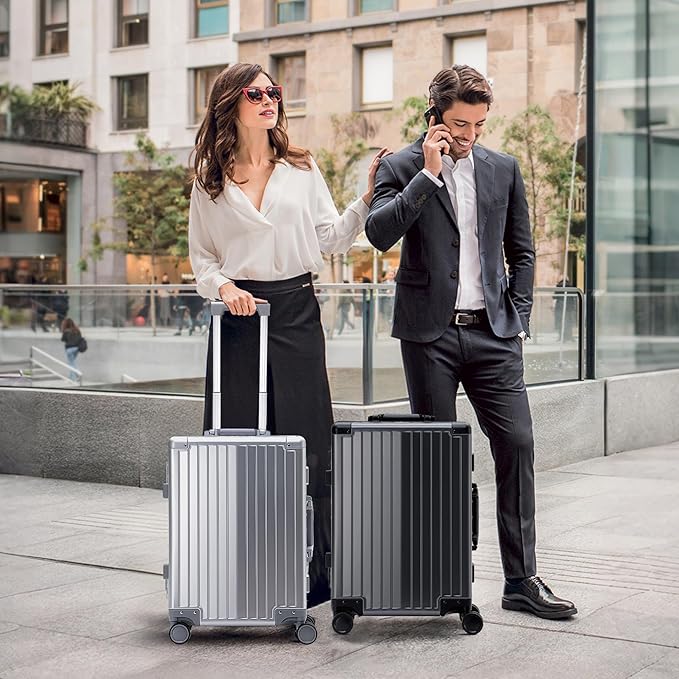 YYW Aluminum Carry-On Luggage Airline Approved Lightweight Suitcase with TSA Lock and Silent Wheels, Hardshell Spinner Business Travel (silver, 24in)