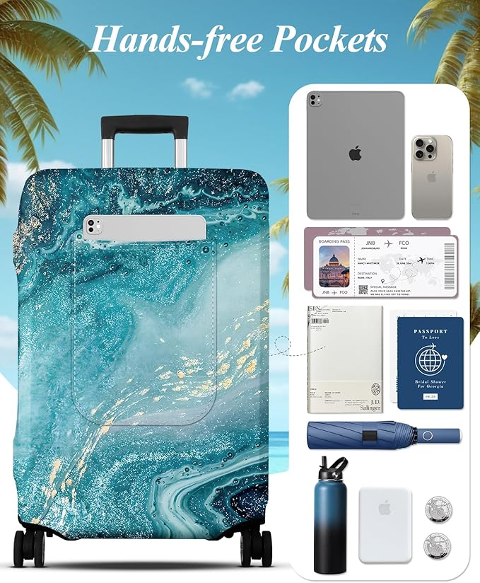 Slohif Luggage Cover for Suitcase Tsa Approved Protector - Luggage Sleeve Large Suit Case Cover Travel Stretch Baggage Case Protective Washable Fit 28-30 Inch Sea Wave L