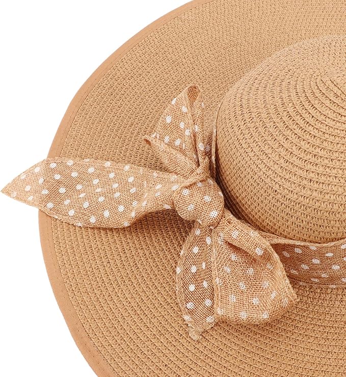 DRESHOW Beach Hats for Women Big Straw Wide Brim Summer Hat Floppy Foldable Roll up Cap Sun Hat UPF 50+