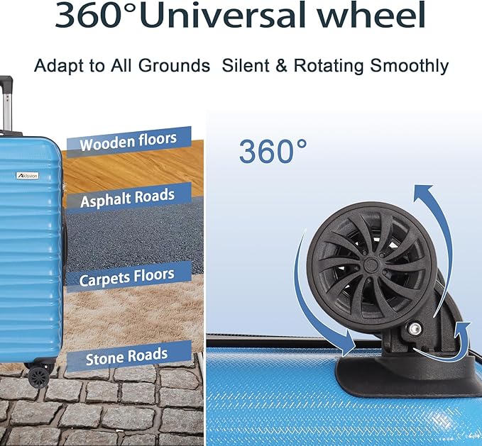 Luggage Set 3 Pieces (20/24/28) -Suitcase Set - Carry on Luggage with Wheels - Check-in Luggage - PC + ABS Durable Suitcase Rotating Silent Wheels Hardside Luggage with Spinner Wheels,5pcs (Sky Blue)