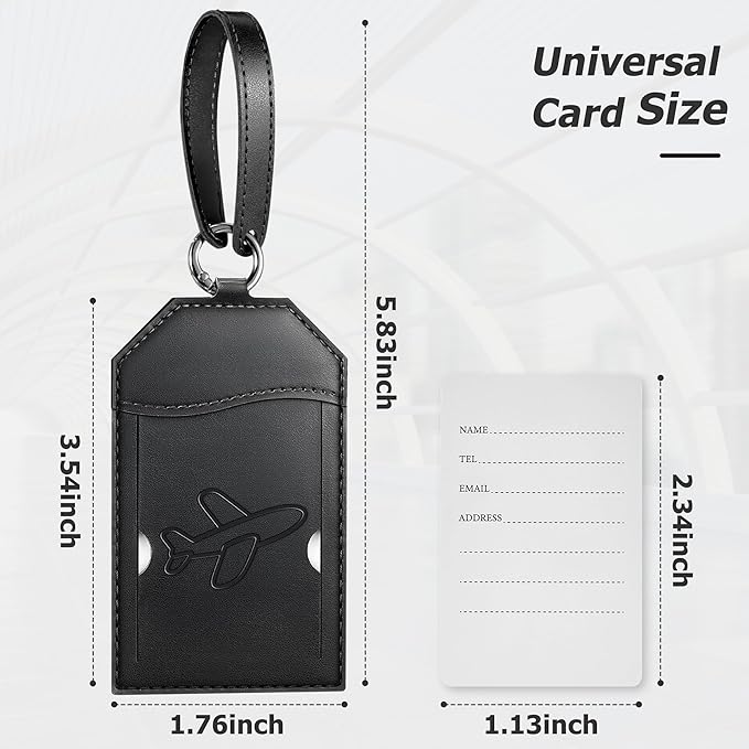 Mayski Luggage Tags for Suitcases 3 Pack Suitcase Bag Tags, TSA Approved, Metal Buckle, Bag Tags with Name ID Card Travel Essentials, Black Airplane