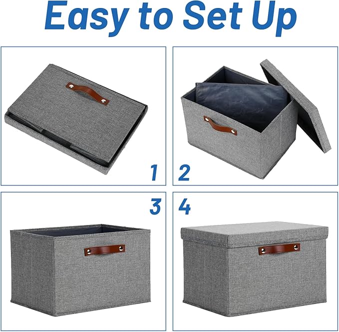Temary Storage Bins with Lids 2-Pack Large Foldable Storage Baskets with Lid, Fabric Storage Bin for Organizing Home (Grey, 15x11x9.5inch)
