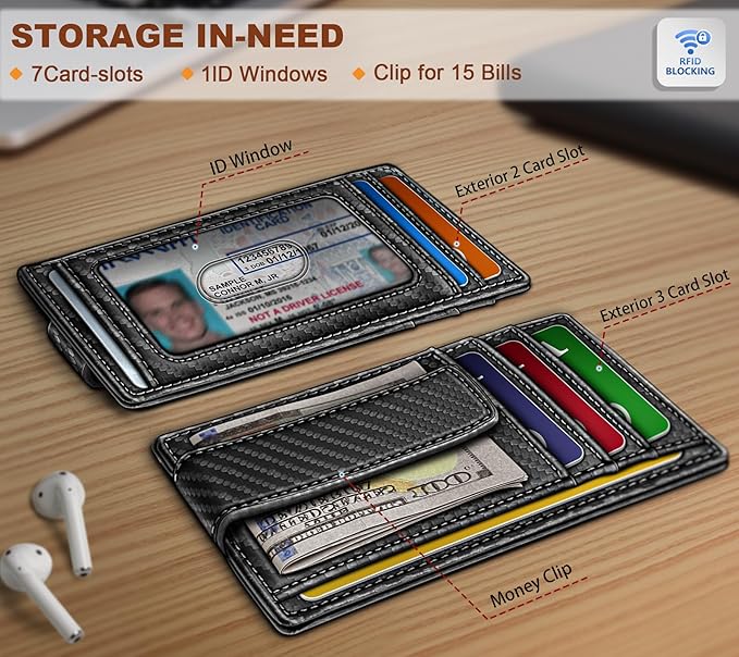 BULLIANT Men Wallet,Slim Leather Wallet Money Clip Card Hodler For Men Gift 8 Cards RFID Blocking