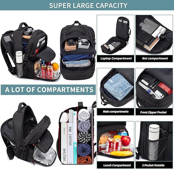 Lunch Bag Backpack, Insulated Cooler Lunch Box Backpack, Extra Large 17inch Travel Laptop Backpack 50L with USB Charging Port, Water Resistant Big work Backpack for Men Women , Grey