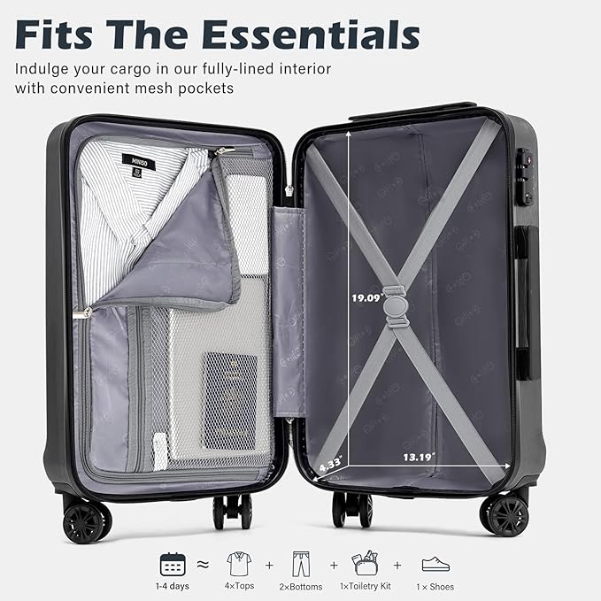 Coolife Luggage Suitcase PC+ABS with TSA Lock Spinner Carry on Hardshell Lightweight 20in 24in 28in(sliver, S(20in_carry on))