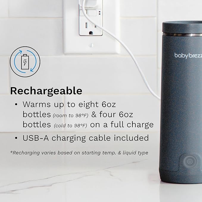 Baby Brezza SuperFast Portable Baby Bottle Warmer – 67% Faster - Travel Breastmilk Warmer and Formula Warmer - Safe, Even Heating - Up to 9oz - No Adapters, White