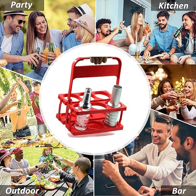 Plastic Drink Carrier,Foldable Cup Holder with Handle,Reusable Beverage Coffee Beer Bottle Carrier for Delivery,Drink Holder and Take Out Cup Carrier for Catering Restaurant Camping Travel,Red