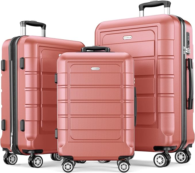 SHOWKOO Luggage Sets Expandable PC+ABS Durable Suitcase Sets Double Wheels TSA Lock Rose Gold 3pcs