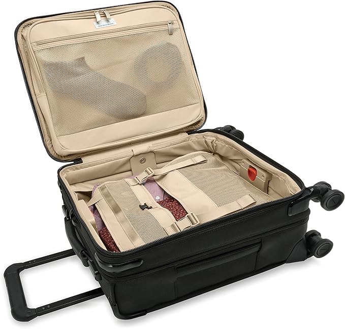 Briggs & Riley Compact 19" Carry-On Expandable Spinner - Carry On Luggage for Travel, Suitcases with Wheels, Softside Rolling Bag for Men & Women, Garment Panels - Baseline Collection, Black