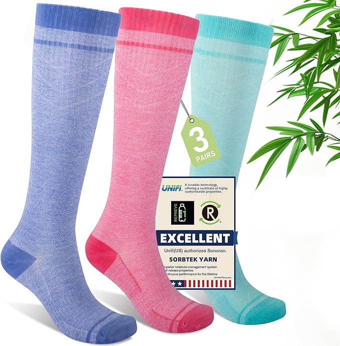 Mens Compression Socks for Men Women, 15-20 mmHg Bamboo Viscose Knee High Soft Support for Travel Daily