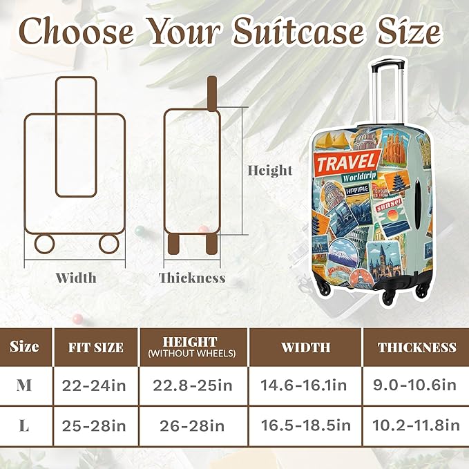 Luggage Cover, Travel Suitcase Covers, Elastic Suitcase Protective Cover, Scratchproof Luggage Protector, Washable Dustproof Trolley Case Protector Fit 22-28 Inch (yb, M（22-24inch suitcase）)