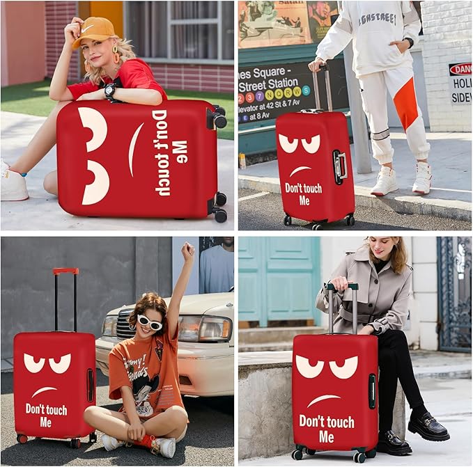 ANNA QUEEN Funny Luggage Cover, Don't Touch Me Red Face Design, Stretchable, Washable Travel Protector for 24-26 Inch Luggage