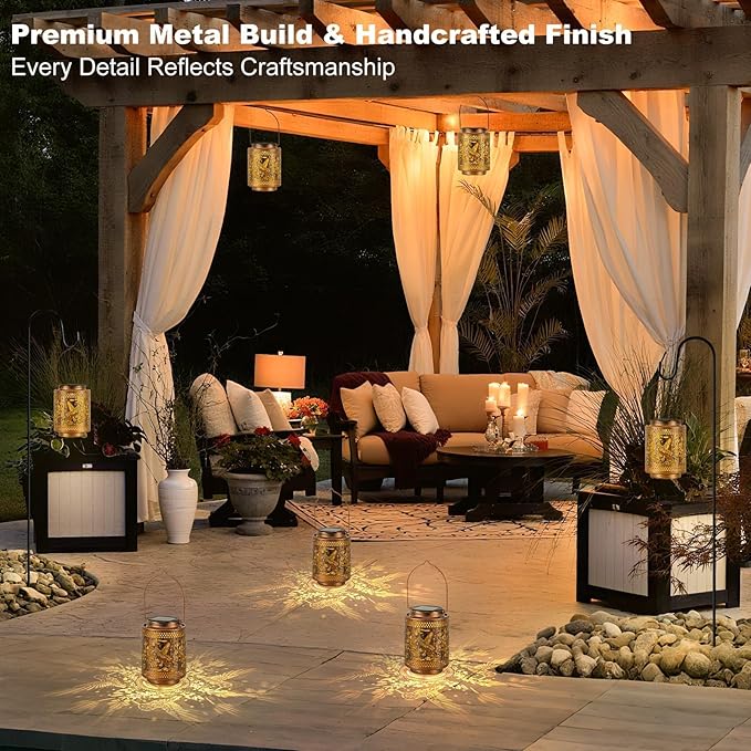 Solar Lanterns Outdoor Waterproof Hummingbird and Iris Garden Decor Gifts for Women Hanging Solar Lights with Metal Design Warm Light for Patio Yard Porch
