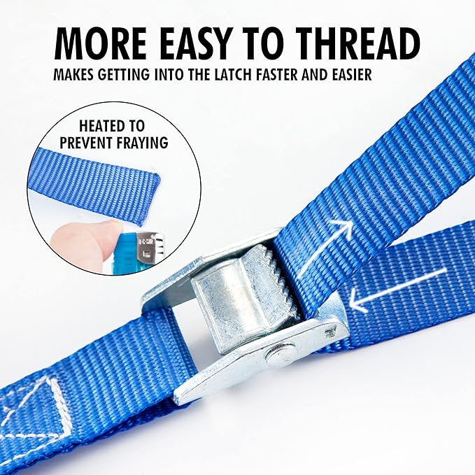 Cartman 1" x 12' Lashing Straps Cargo Tie-Down Strap Up to 600lbs, 8pk in Carry Bag, Blue
