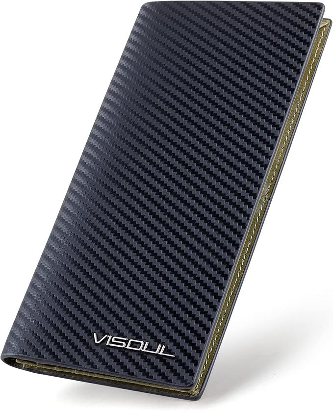 VISOUL Mens Checkbook Leather Wallets Long Bifold Wallets for Men Suit Wallet with 3 Cash Compartments 12 Credit Card Slots (Black+Olive Green)