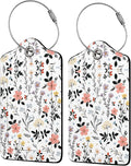 Blooming Flowers Luggage Tags for Suitcases,2 Pack Luggage Tag, Leather Stainless Steel Loop Label Tag for Women Girl Travel Bag Suitcase
