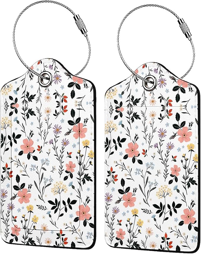 Blooming Flowers Luggage Tags for Suitcases,2 Pack Luggage Tag, Leather Stainless Steel Loop Label Tag for Women Girl Travel Bag Suitcase