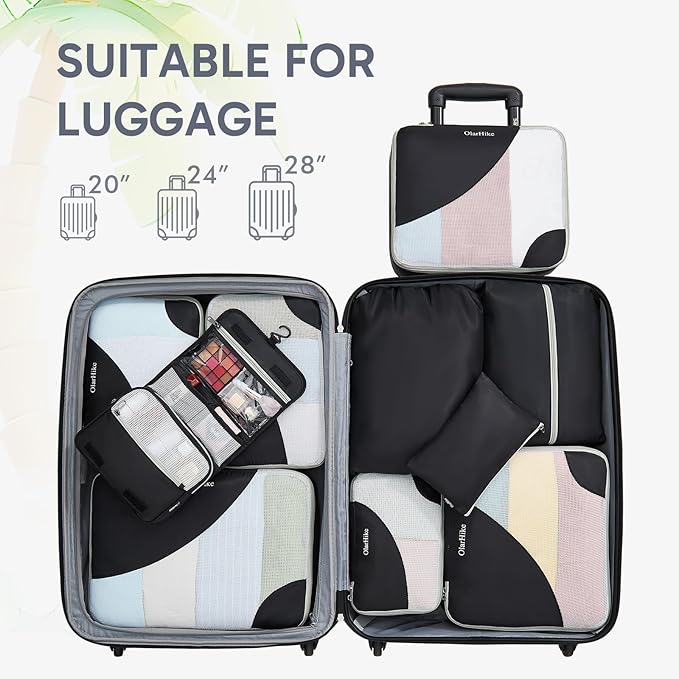 ALL INCLUDED 10 Set Durable Packing Cubes for Suitcases,OlarHike Essentials for Travel,UPGRADED Anti-Tear Stitching, NEW Improved Luggage Packing Organizers for Travel Accessories (Black)