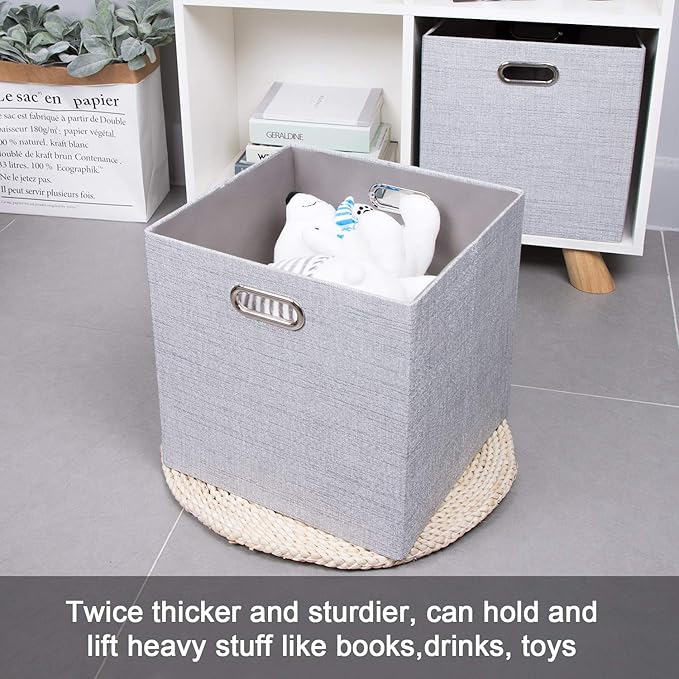 Thicker Fabric Storage Cubes 13 inch Collapsible Storage Bins for Organization, Cubby Storage Boxes for Organizing Shelf Cabinet Bookcase, 2pcs, Sliver Grey