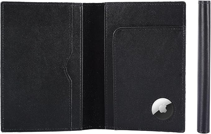 STAR VISTA Albatross Leather Travel Passport Holder, Minimalist Design, Calfskin Leather Case for Women and Men - Slim Passport Wallet, Bifold, RFID Blocking, with AirTag Holder, Black